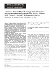 AssociationBetweenPhysicalTherapyEmergencyDepartmentAndEmergencyDepartmentRevisitsForOlderAdultFallersANationallyRepresentativeAnalysis thumbnail