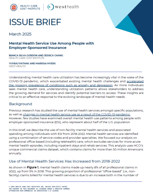 HCCI Issue Brief Mental Health Service Use Among People with Employer Sponsored Insurance thumbnail